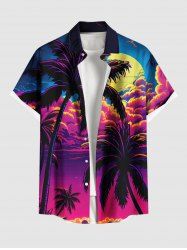 Plus Size Coconut Tree Sun Cloud Ombre Print Buttons Pocket Hawaii Shirt For Men -  