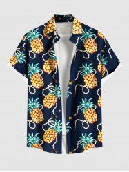 Plus Size Pineapple Beading Print Hawaii Button Pocket Shirt For Men -  