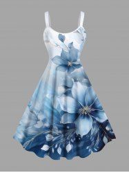 Plus Size Flowers Ombre Colorblock Print Hawaii Tank Dress -  