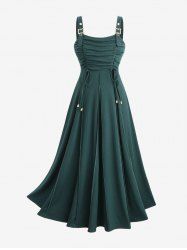 Plus Size Topstitching Cinched Ruched Grommets Buckle Tank Dress -  