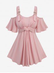 Haut à épaules dénudées en jacquard torsadé côtelé, grande taille, avec bordure en dentelle texturée et œillets à boucles - Rose clair M | US 10