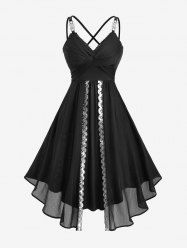 Plus Size Crossover Bust Crisscross Strappy Butterfly Buckle Decor Sequins Layered A Line Party Cami Dress -  