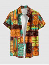 Chemise à boutons grande taille pour homme, imprimé ethnique floral, poisson et ananas, style hawaïen. - Orange L