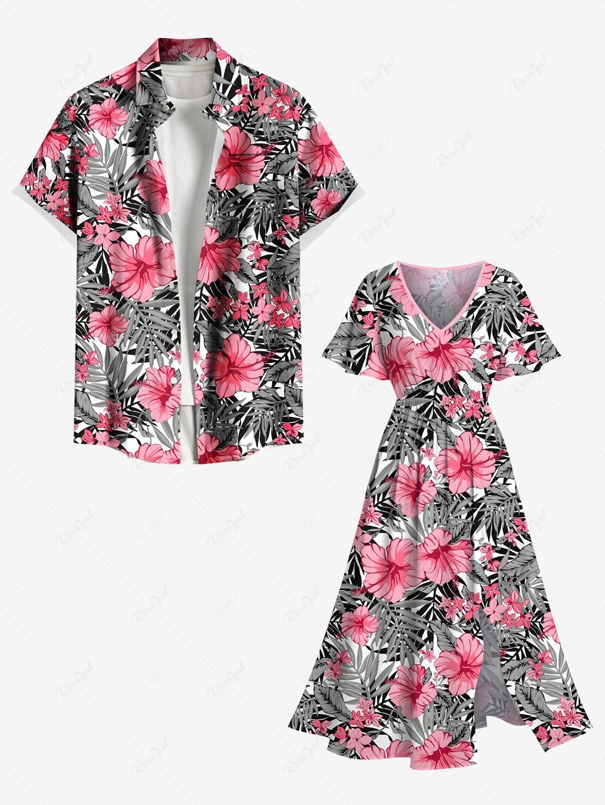 Costume de Plage Grande Taille Imprimé à Fleurs et Feuilles Tropicales Rose clair 