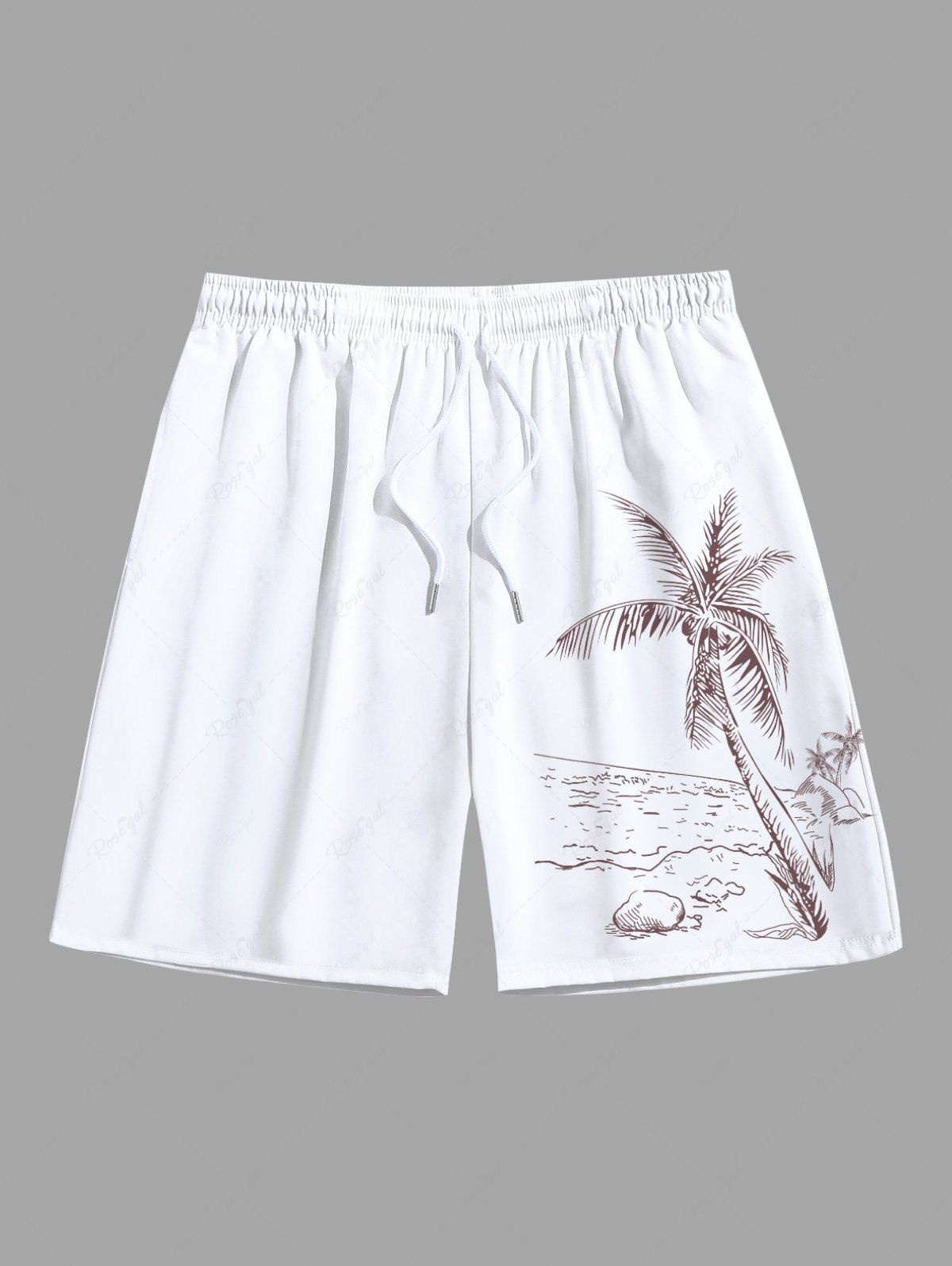 Sale Plus Size Coconut Tree Seascape Print Hawaii Beach Shorts For Men  