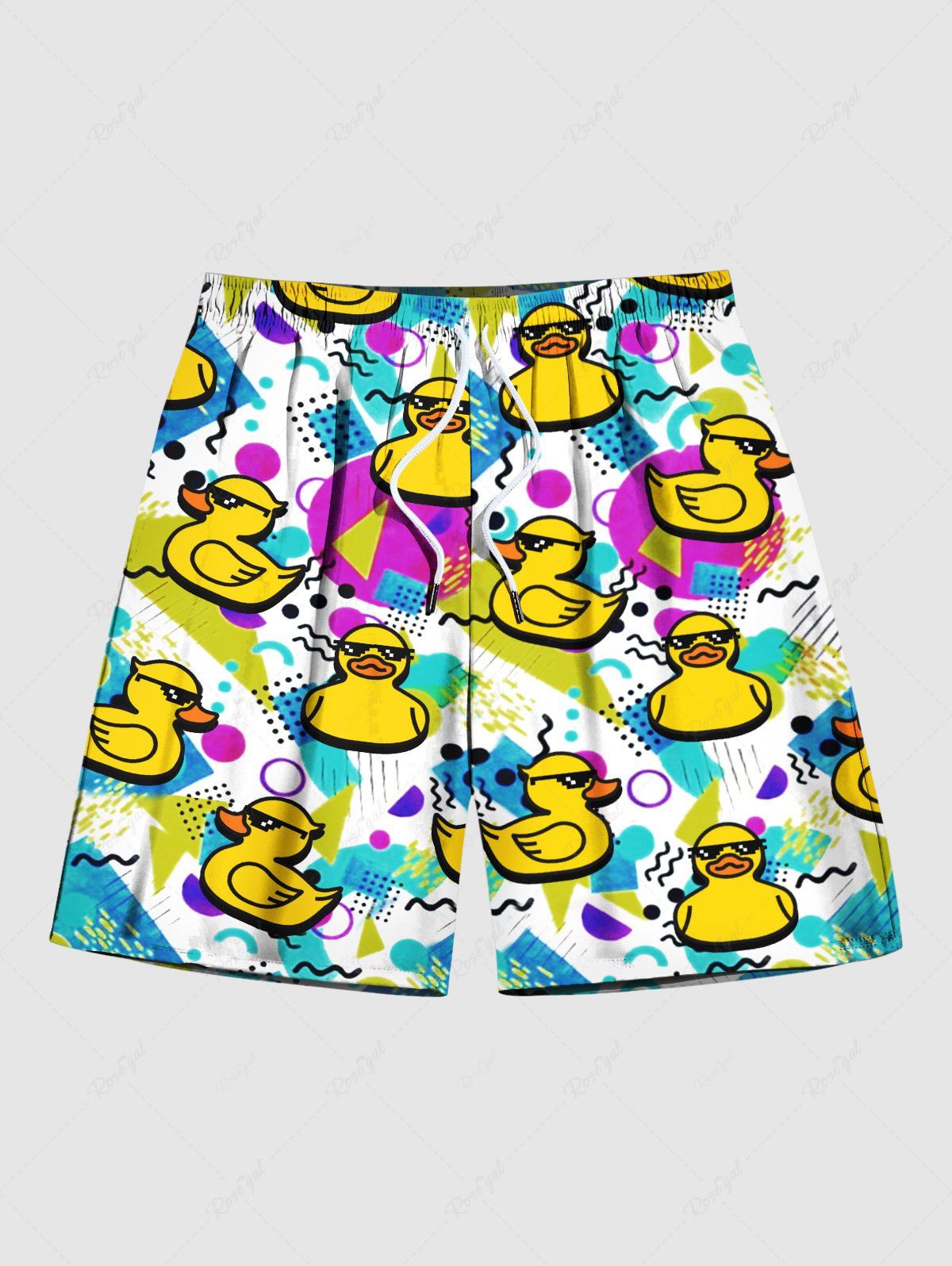 Fashion Plus Size Ducks Geometric Patterns Print Hawaii Beach Shorts For Men  