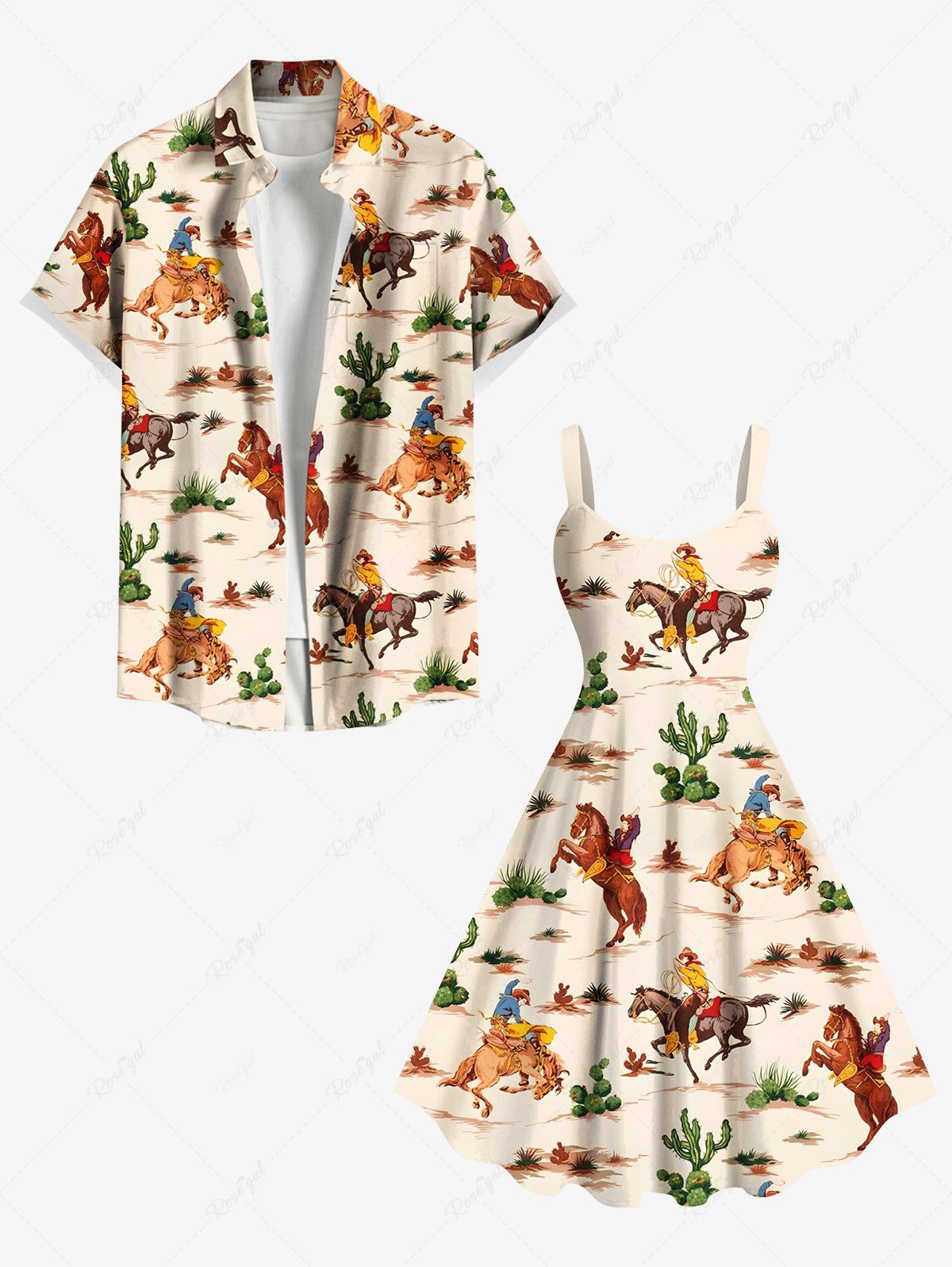 Online Cactus Horse Knight Print Plus Size Matching Hawaii Beach Outfit For Couples  