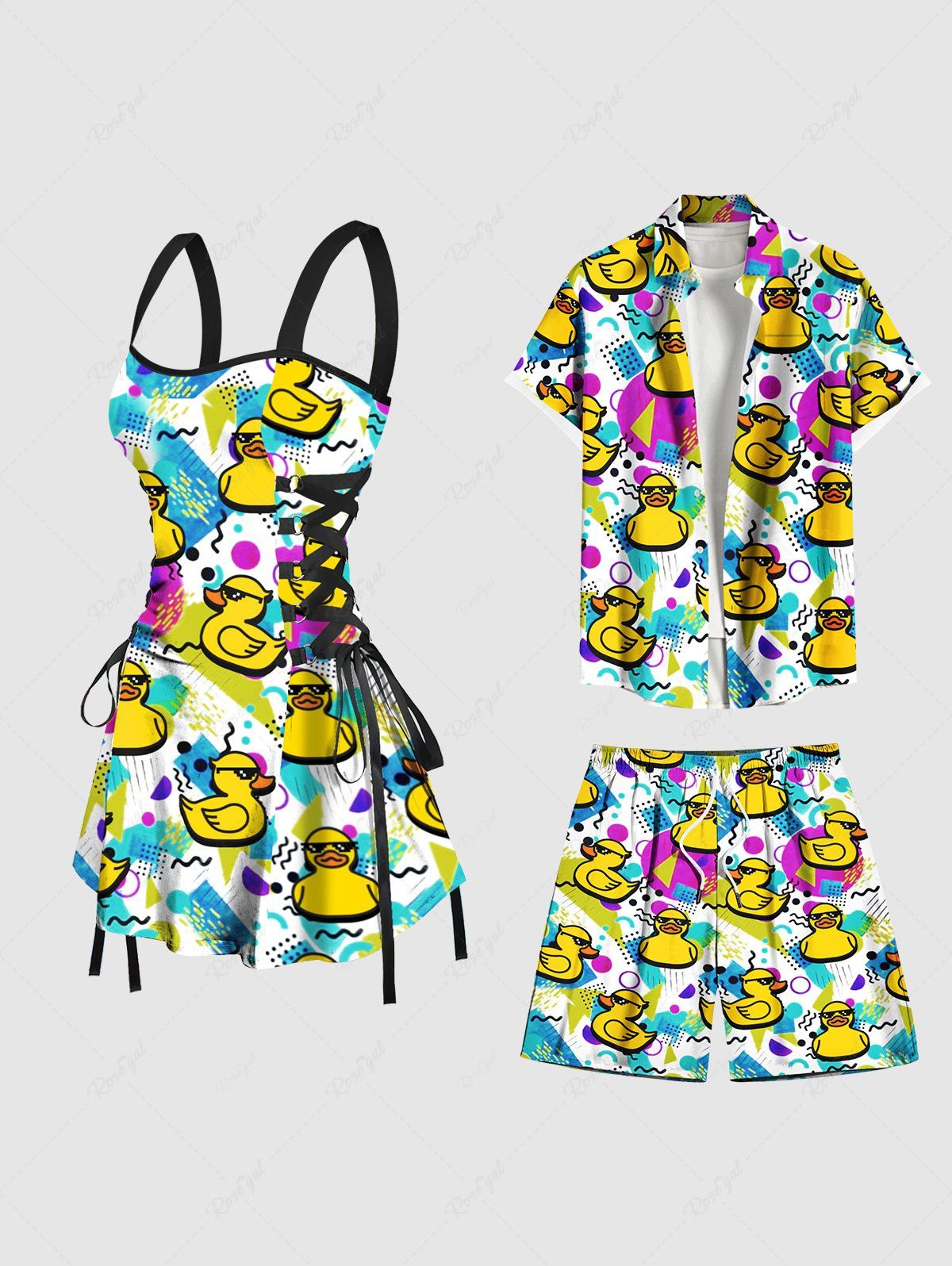 Shops Ducks Geometric Patterns Print Plus Size Matching Hawaii Beach Outfit For Couples  