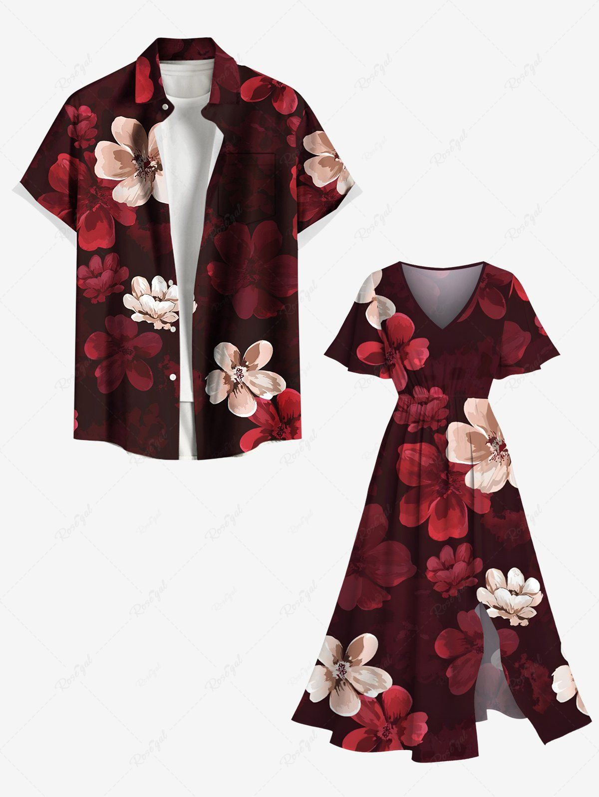 Affordable Ombre Flower Print Plus Size Matching Hawaii Beach Outfit For Couples  