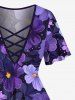 Flowers Leaf Star Print Plus Size Matching Set -  