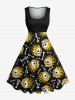 Skulls Fire Flame Print Plus Size Matching Dress and Shirt For Couples -  