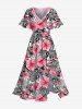 Costume de Plage Grande Taille Imprimé à Fleurs et Feuilles Tropicales - Rose clair 