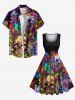 Robe Vintage Crâne et Champignon Imprimés de Grande Taille - Noir XS