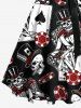 Plus Size Poker Casino Chips Skull Print Buttons Turn Down Collar Hawaii Dress With Belt -  