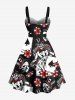 Robe D'Été avec Boutons et Col Rabattu à Imprimé Crâne Motif Poker Grande-Taille - Noir 3X