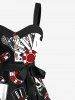 Robe D'Été avec Boutons et Col Rabattu à Imprimé Crâne Motif Poker Grande-Taille - Noir 4X