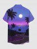 Plus Size Coconut Tree Moon Sea Ombre Sky Print Buttons Pocket Hawaii Shirt For Men - Pourpre  M