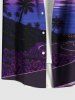 Plus Size Coconut Tree Moon Sea Ombre Sky Print Buttons Pocket Hawaii Shirt For Men - Pourpre  M