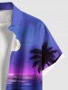 Plus Size Coconut Tree Moon Sea Ombre Sky Print Buttons Pocket Hawaii Shirt For Men - Pourpre  M