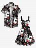 Robe D'Été avec Boutons et Col Rabattu à Imprimé Crâne Motif Poker Grande-Taille - Noir 6X