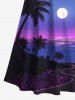 Plus Size Coconut Tree Moon Sea Ombre Sky Print Cold Shoulder Crisscross Hawaii Maxi Dress -  