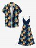 Plus Size Pineapple Beading Print Hawaii Surplice A Line Cami Dress -  