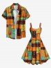 Plus Size Ethnic Graphic Flower Fish Pineapple Print Hawaii A Line Tank Dress -  