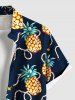 Chemise Perlée Imprimée Ananas à Poches Grande Taille pour Homme - Noir L