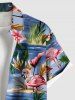 Plus Size Coconut Tree Flamingo Sea Flower Print Hawaii Button Pocket Shirt For Men -  