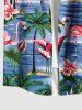 Plus Size Coconut Tree Flamingo Sea Flower Print Hawaii Button Pocket Shirt For Men -  