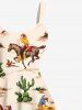 Plus Size Cactus Horse Knight Print Hawaii A Line Tank Dress -  