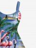 Robe débardeur grande taille à imprimé cocotier, flamant rose et fleurs de mer, coupe trapèze hawaïenne - Bleu 4X