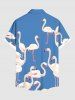 Plus Size Flamingo Print Hawaii Button Pocket Shirt For Men -  