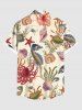 Plus Size Seahorse Starfish Water Grass Shell Octopus Turtle Print Hawaii Sea Creatures Button Pocket Shirt For Men -  