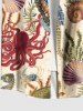 Plus Size Seahorse Starfish Water Grass Shell Octopus Turtle Print Hawaii Sea Creatures Button Pocket Shirt For Men -  