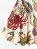 Robe Trapèze à Imprimé Pieuvre Coquillage Etoiles de Mer Grande Taille - café lumière M