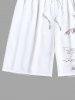 Short de Plage Hawaïen à Imprimé Cocotiers et Paysage Marin Grande-Taille pour Hommes - Blanc 4XL
