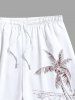 Short de Plage Hawaïen à Imprimé Cocotiers et Paysage Marin Grande-Taille pour Hommes - Blanc 4XL