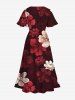 Plus Size Ombre Floral Print Hawaii Split Pocket A Line Midi Dress -  