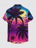 Plus Size Coconut Tree Sun Cloud Ombre Print Buttons Pocket Hawaii Shirt For Men -  