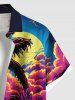 Plus Size Coconut Tree Sun Cloud Ombre Print Buttons Pocket Hawaii Shirt For Men -  