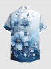 Chemise hawaïenne grande taille à imprimé floral ombré et blocs de couleurs, boutons et poches, pour homme - Bleu 4XL