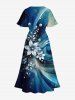 Plus Size Flowers Galaxy Swirls Light Beam 3D Print Split Hawaii Midi Dress -  