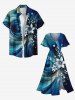 Robe Mi-Longue 3D Fleur Galaxie Vortex Imprimés de Grande Taille - Bleu 6X