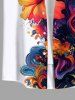 Plus Size Colorful Flowers Paint Splatter Print Buttons Pocket Hawaii Shirt For Men -  