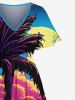 Plus Size Coconut Tree Sun Cloud Ombre Print Split Hawaii Midi Dress -  