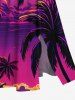 Robe Mi-Longue Hawaïen Fendue Cocotier et Soleil Imprimés de Grande Taille - Pourpre  1X