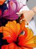 Plus Size Colorful Flowers Paint Splatter Print Split Hawaii Midi Dress -  