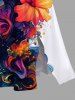 Plus Size Colorful Flowers Paint Splatter Print Split Hawaii Midi Dress -  