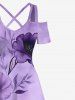 Maxi Robe Croisée Teintée Fleur Imprimée à Epaule Dénudée de Grande Taille - Pourpre  1X